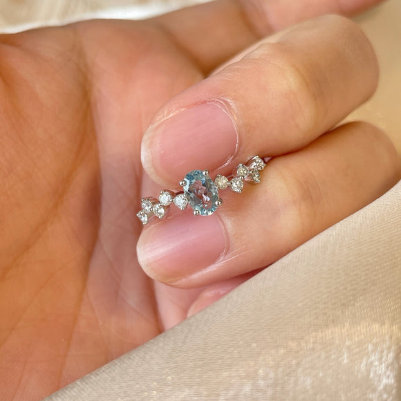 Anillo de Diamante Aguamarina para Mujer