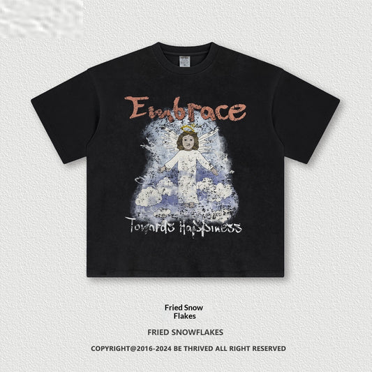 Camiseta Retro Suelta Estampada Manga Corta para Hombre