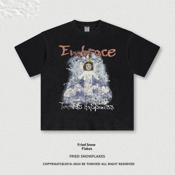Camiseta Retro Suelta Estampada Manga Corta para Hombre