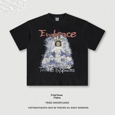Camiseta Retro Suelta Estampada Manga Corta para Hombre