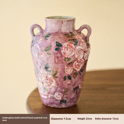Florero de Porcelana China Pintado a Mano con Rosas - Image 6