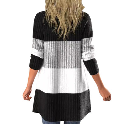 Abrigo Largo Casual para Mujer con Detalle de Raya Lateral Contrastante y Cuello Abierto - Image 5
