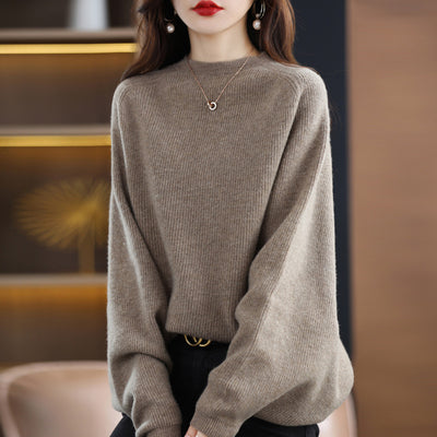 Suéter de Lana Pura Mujer Cuello Redondo Raglan - Polera Versátil Todo Uso