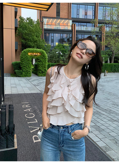 Blusa Sin Mangas con Volantes Irregulares para Mujer - Image 10