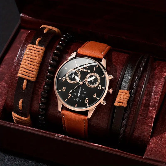 Reloj de Lona con Tres Esferas y Pulsera PU - Set Completo - Image 12