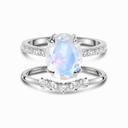 Anillo de Plata 925 con Piedra de Luna Ovalada Doble Capa para Mujer - Image 5
