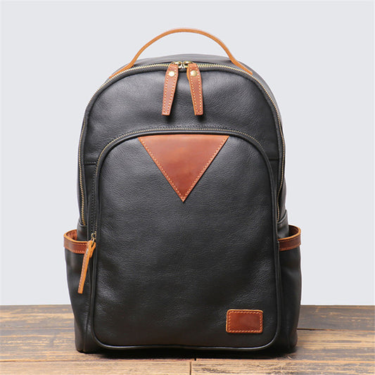 Mochila Cuero Retro Británica con Contraste de Colores