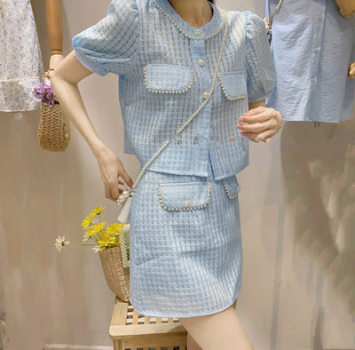 Conjunto de Falda Alta y Blusa de Perlas para Verano - Image 10