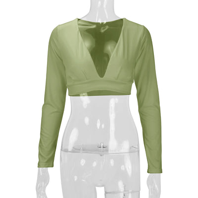 Blusa Manga Larga Entallada Cuello V Sexy para Mujer - Image 29