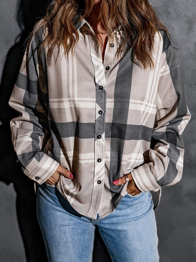 Camisa Cuadriculada de Solapa para Mujer - Otoño e Invierno - Image 4