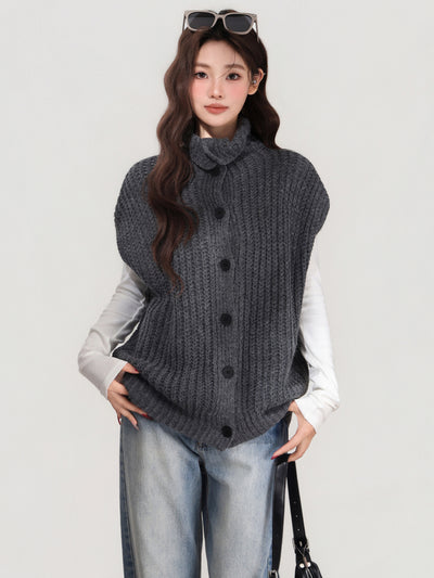 Chaleco Tejido Gris con Solapa - Abrigo Cálido para Mujer Otoño e Invierno - Image 6
