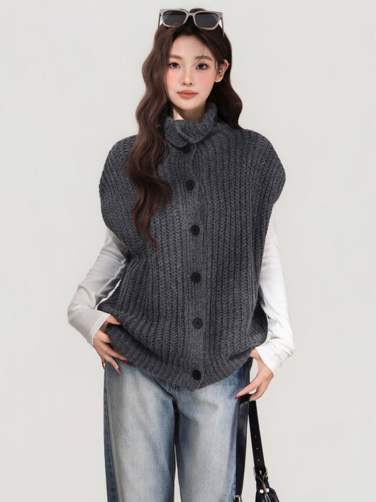 Chaleco Tejido Gris con Solapa - Abrigo Cálido para Mujer Otoño e Invierno - Image 6