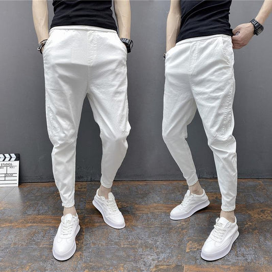 Pantalones Harem Tobilleros Ajustados de Cintura Elástica
