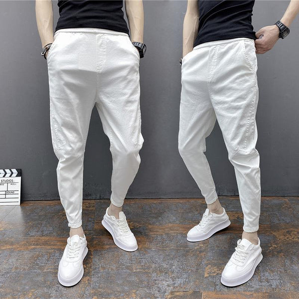 Pantalones Harem Tobilleros Ajustados de Cintura Elástica