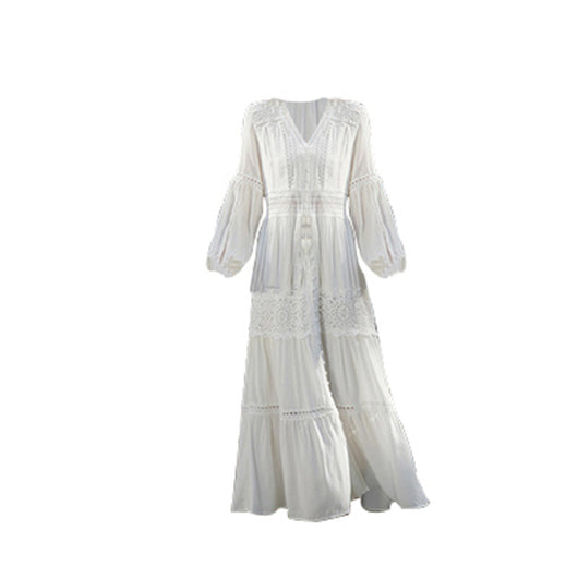 Vestido Largo de Encaje con Escote V y Cintura Alta - Image 7
