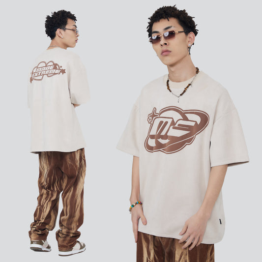 Playera Holgada Hip-hop Unisex con Estampado de Letras en Terciopelo Sintético - Image 2