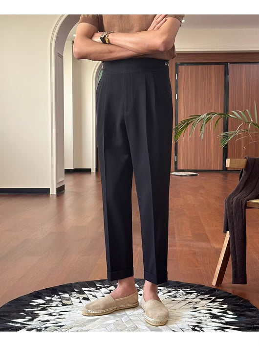 Pantalones Casuales Retro de Cintura Alta Corte Recto para Hombre - Image 10