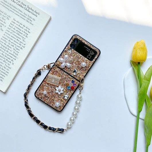 Funda Tipo Flip para Teléfono Plegable con Flores, Lentejuelas, Rhinestones y Perlas - Image 7