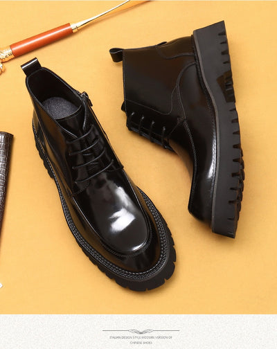 Botas Martin de Cuero Charol Plataforma con Cierre - Estilo Británico Elegante - Image 13