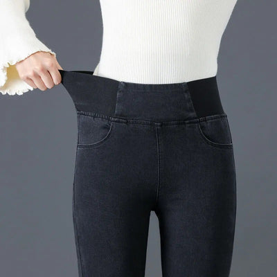 Jeans Skinny de Cintura Alta con Forro Polar Cálido y Cintura Elástica - Image 4