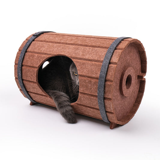 Cama para Mascotas Tipo Barril de Vino con Tablero de Fieltro
