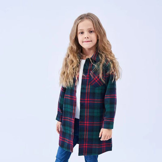 Camisa Cuadriculada de Manga Larga para Niñas - Tela Cepillada - Image 12