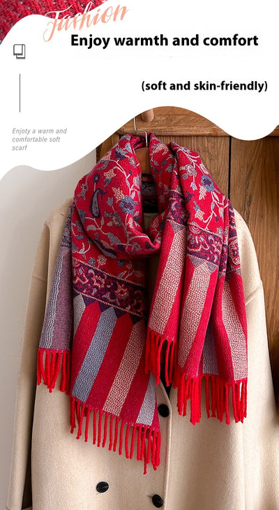 Bufanda Étnica Otoño-Invierno con Flores y Borlas de Hilo Hilado - Image 18