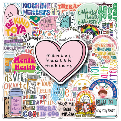50 mental health graffiti stickers with English slogans, including rainbows, hearts, and positive affirmations. - Image 12