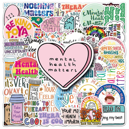 50 mental health graffiti stickers with English slogans, including rainbows, hearts, and positive affirmations. - Image 12