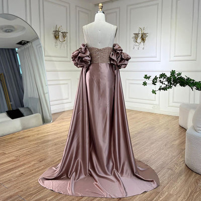 Vestido de Fiesta Elegante con Cuentas y Cola de Sirena en Rosa Seco - Image 4