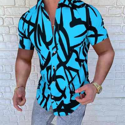 Camisa Casual de Manga Corta con Estampado Europeo Americana para Hombre - Image 10