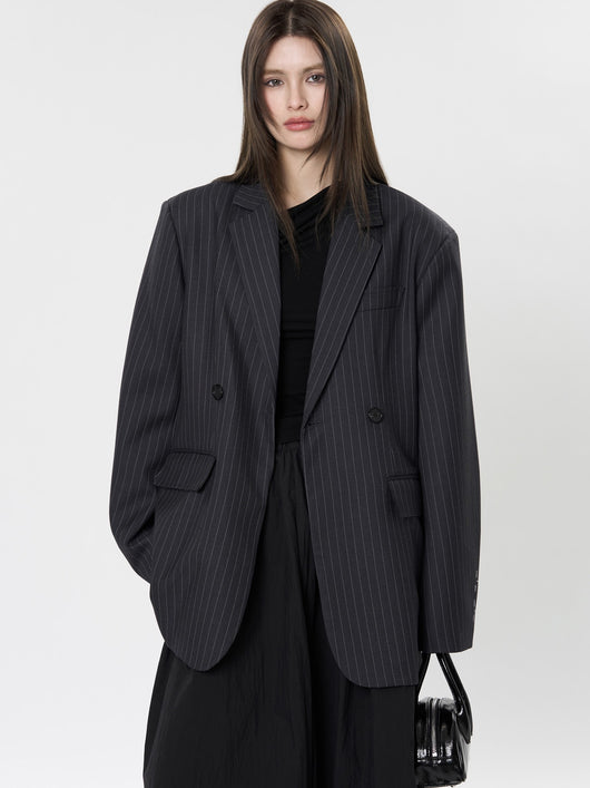 Blazer Casual de Solapa Ancha con Rayas - Silueta Esbelta y Temperamento Refinado - Image 12