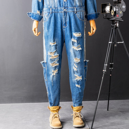 Mono Cargo Hip Hop Denim Rotos con Lavado Urbano - Image 6