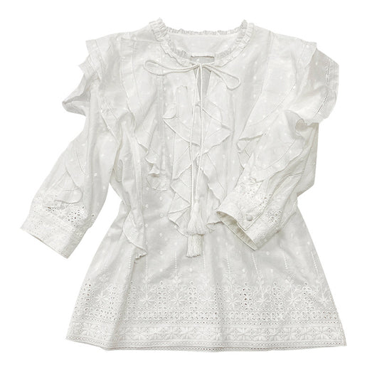 Blusa Blanca Francesa con Mangas Abullonadas - Image 5
