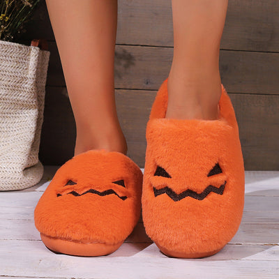 Pantuflas Cálidas de Calabaza Halloween - Cómodas Zapatillas Peluche para Casa