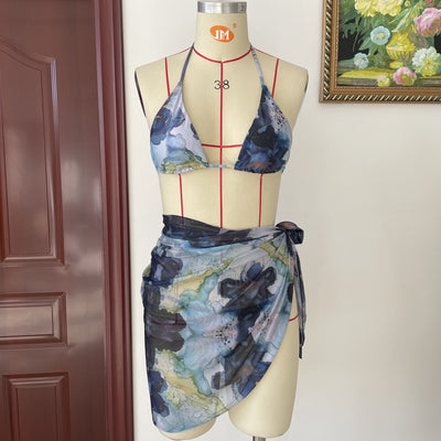 Bikini de Tres Piezas con Diseño Tie Dye y Malla - Image 7
