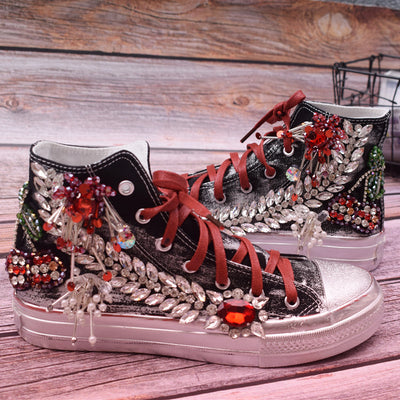 Zapatillas Canvas Altas para Mujer con Flores 3D y Abalorios - Estilo Occidental - Image 9