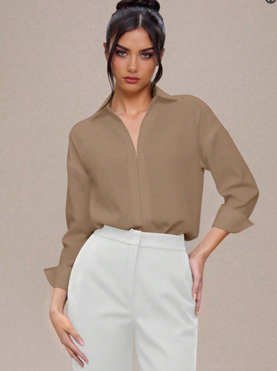 Blusa Entallada Cuello Mao Manga Tres Cuartos para Mujer - Image 12