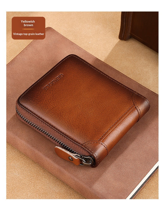 Cartera de Cuero Genuino para Hombre con Múltiples Compartimientos y Cierre de Cremallera - Image 23