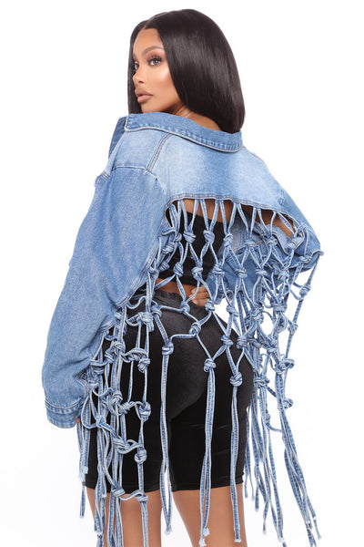 Chaqueta de Mezclilla con Espalda de Malla y Flecos - Image 2