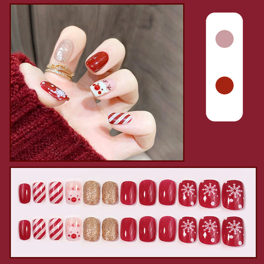 Uñas Postizas Removibles Diseño Fresa Corazón Mariposa Cortas - Image 19