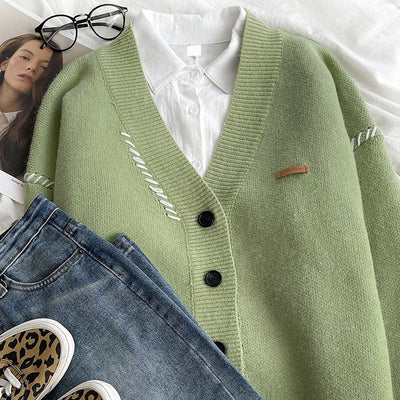 Cardigan Suéter Patchwork Oversize para Otoño e Invierno - Image 15