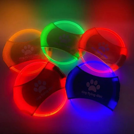 Red LED light-up dog flying disc with a white paw print logo and "dog flying disc" text. - Image 3