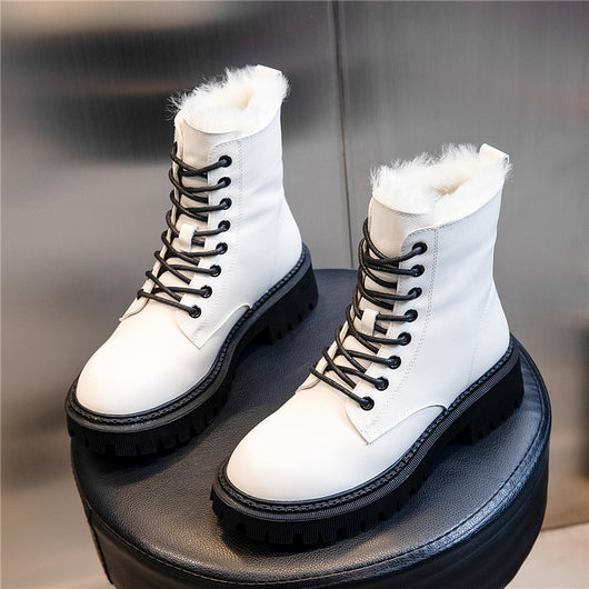 Botas Martin de Lana Auténtica con Tacón Grueso para Otoño e Invierno