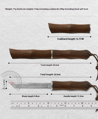 Cuchillo de Acero Damasco con Hoja Forjada, Mango de Sándalo Rojo y Vaina - Ideal para Aventuras al Aire Libre - Image 2