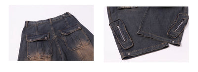 Pantalones Cargo Vintage Desgastados Multi-bolsillos Pierna Ancha Suelta - Image 10