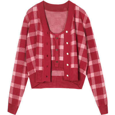 Conjunto de Camisola y Suéter a Cuadros Retro para Mujer - Image 12