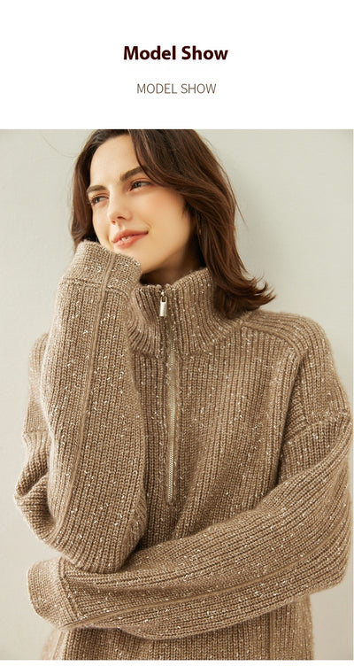 Suéter de Cashmira con Cuello Mao Grueso de Cinco Capas para Mujer - Abrigo Base Holgado Otoño Invierno - Image 16