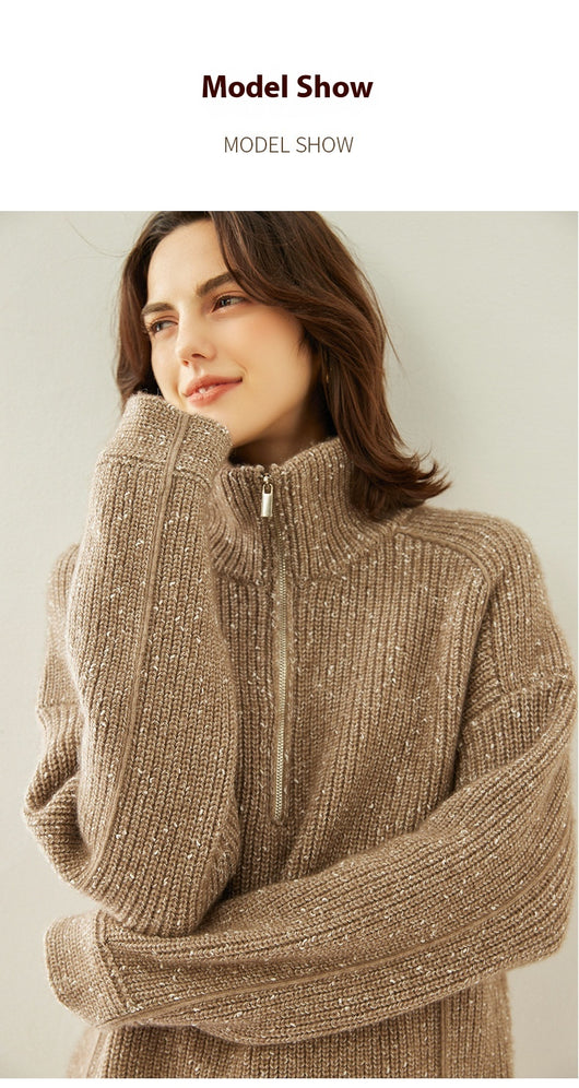 Suéter de Cashmira con Cuello Mao Grueso de Cinco Capas para Mujer - Abrigo Base Holgado Otoño Invierno - Image 16