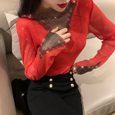 Blusa de Malla de Seda Otoñal Versátil con Mangas Largas - Image 20